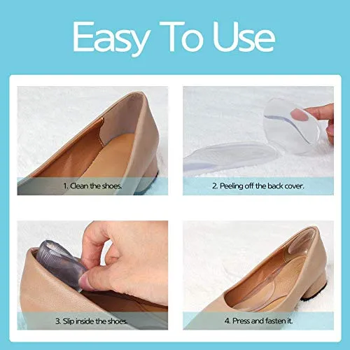 3 in 1 Arch Support Heel Cushion and Liner for Men and Women, Gel Shoe Heel Inserts (Transparent)