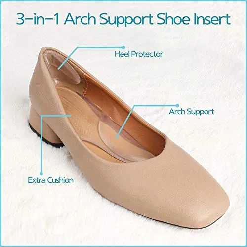 3 in 1 Arch Support Heel Cushion and Liner for Men and Women, Gel Shoe Heel Inserts (Transparent)