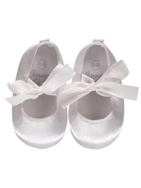 6071-Satin White Crib Shoe- Ribbon