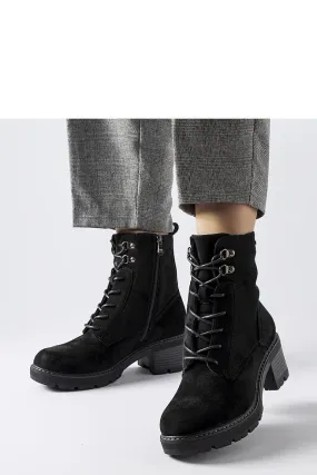 Black tied block heel boots