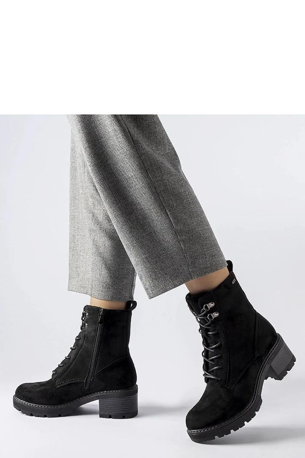Black tied block heel boots
