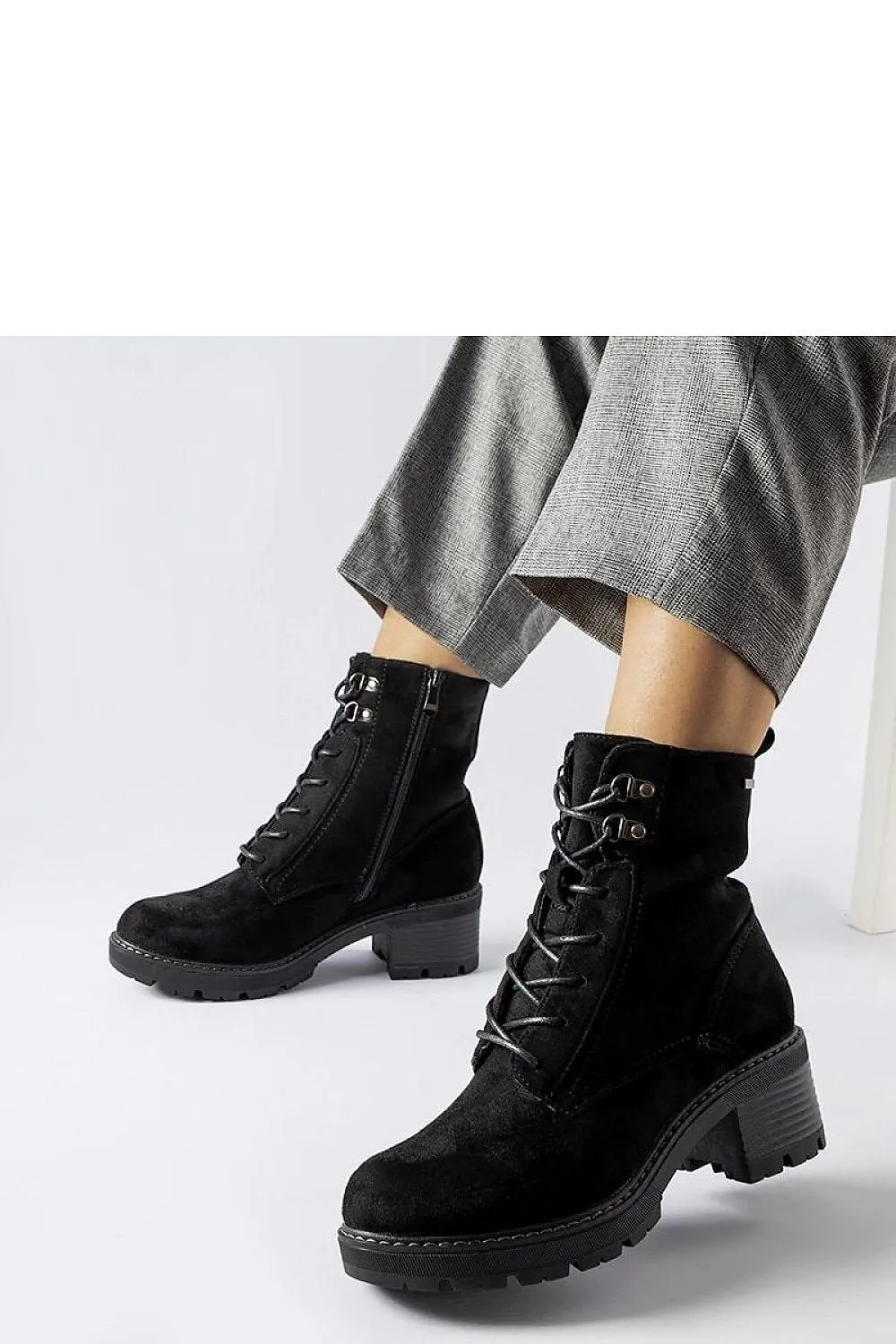 Black tied block heel boots