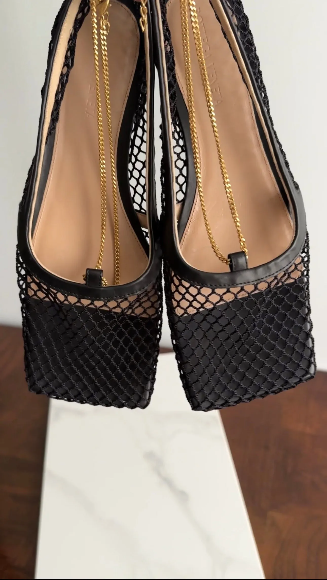 Bottega Veneta Black Mesh Chain Flats - 37.5