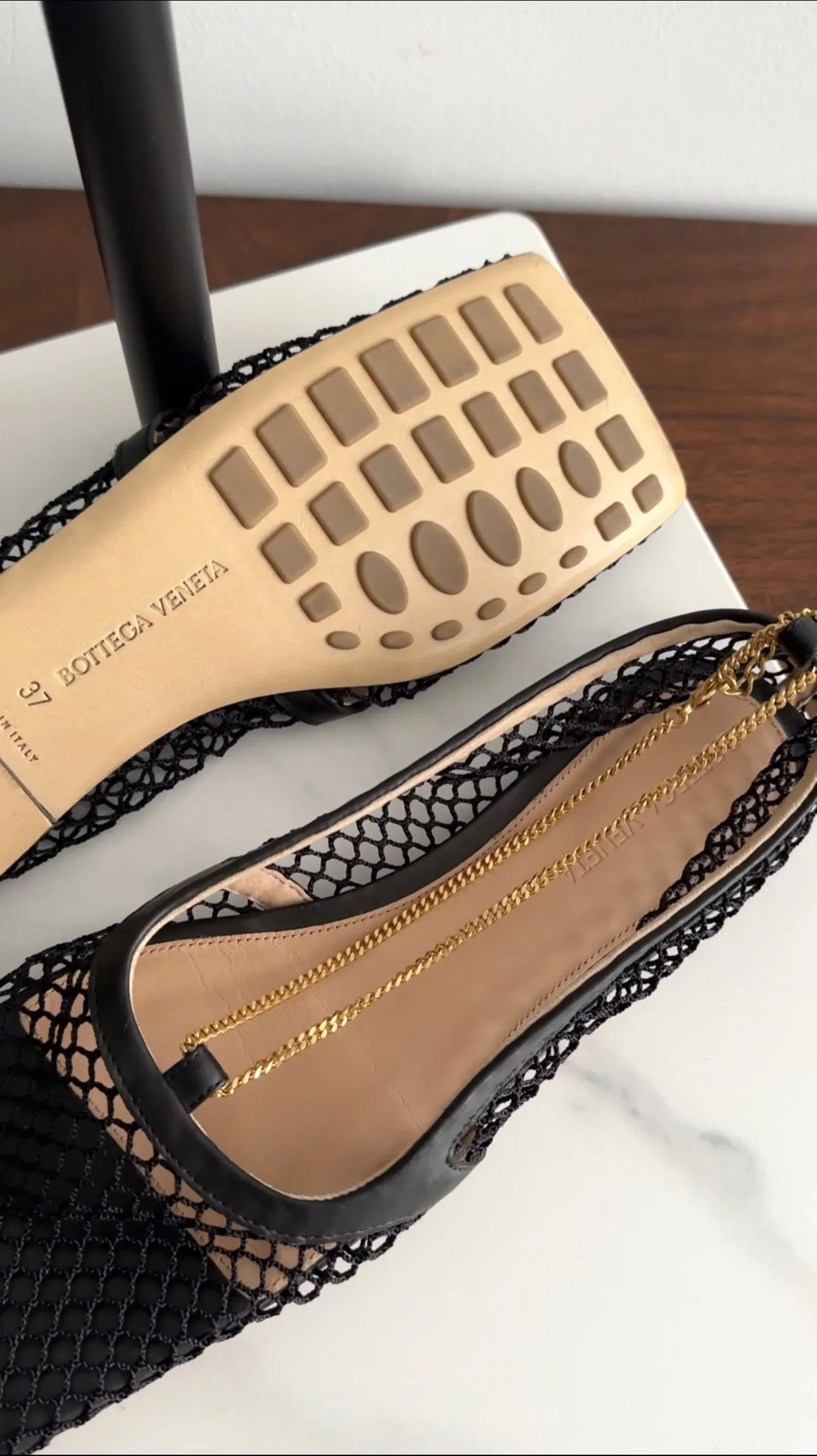 Bottega Veneta Black Mesh Chain Flats - 37.5
