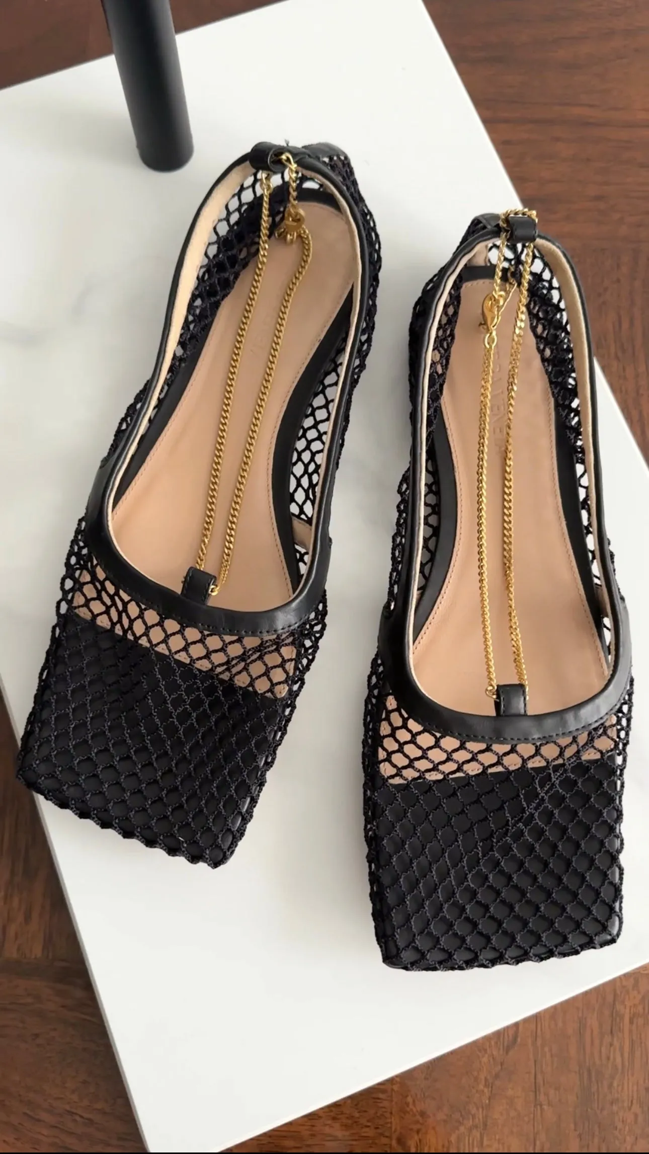 Bottega Veneta Black Mesh Chain Flats - 37.5
