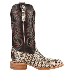 Caiman Tail Embroidered Square Toe Pull On Cowboy Boots