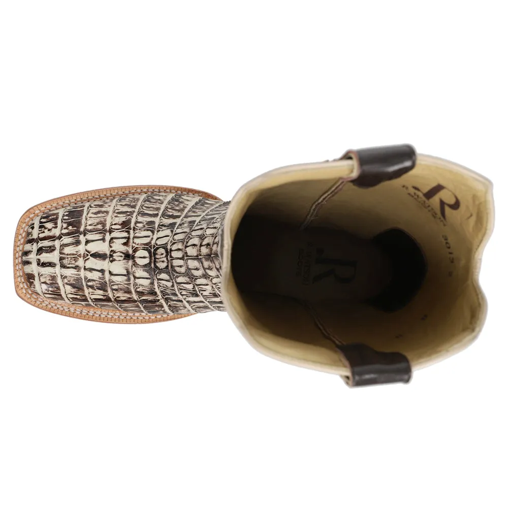 Caiman Tail Embroidered Square Toe Pull On Cowboy Boots