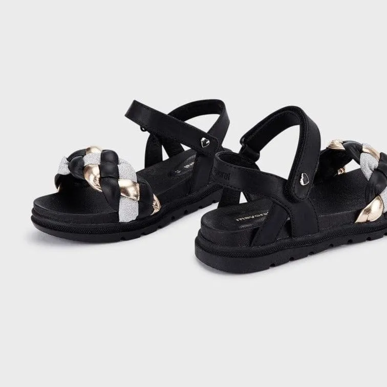 Mayoral Sandals with Braid - Black/Gold