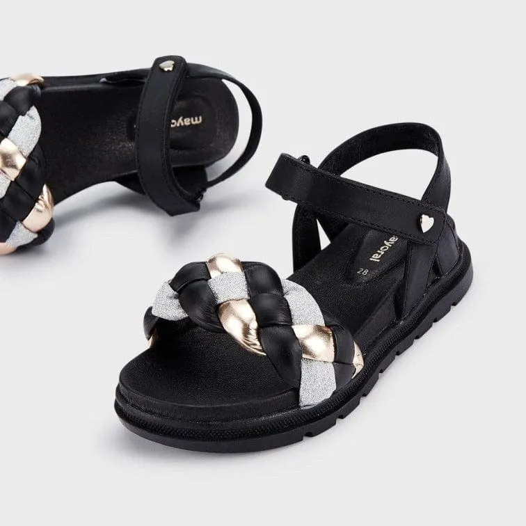 Mayoral Sandals with Braid - Black/Gold