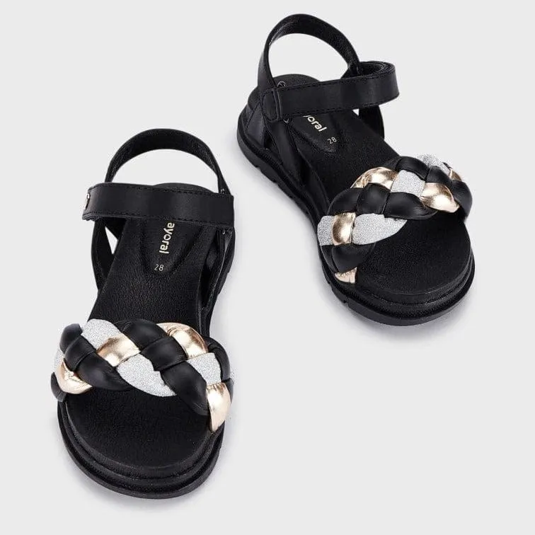 Mayoral Sandals with Braid - Black/Gold