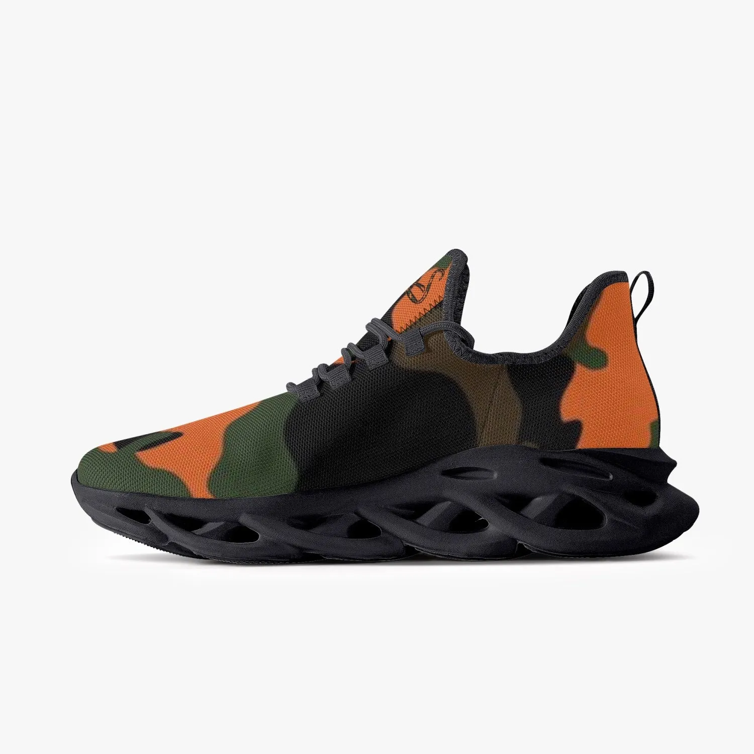 Officially Sexy Orange Army Camouflage Collection Bounce Mesh Knit Sneakers - Black