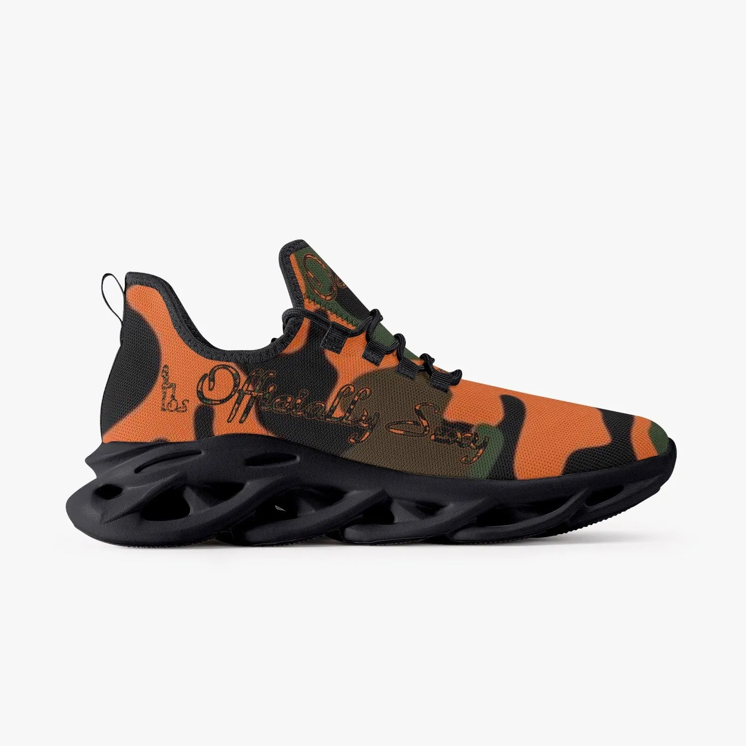 Officially Sexy Orange Army Camouflage Collection Bounce Mesh Knit Sneakers - Black
