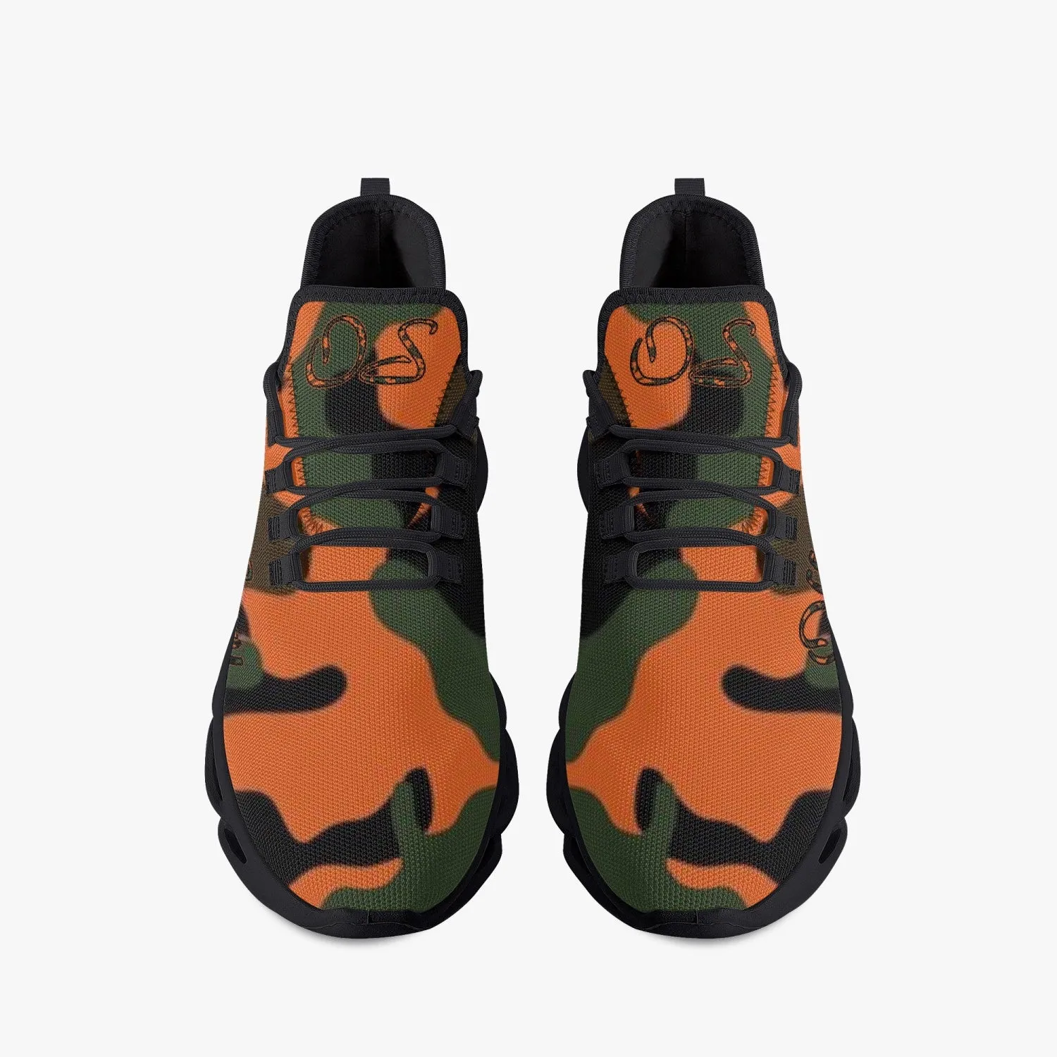 Officially Sexy Orange Army Camouflage Collection Bounce Mesh Knit Sneakers - Black