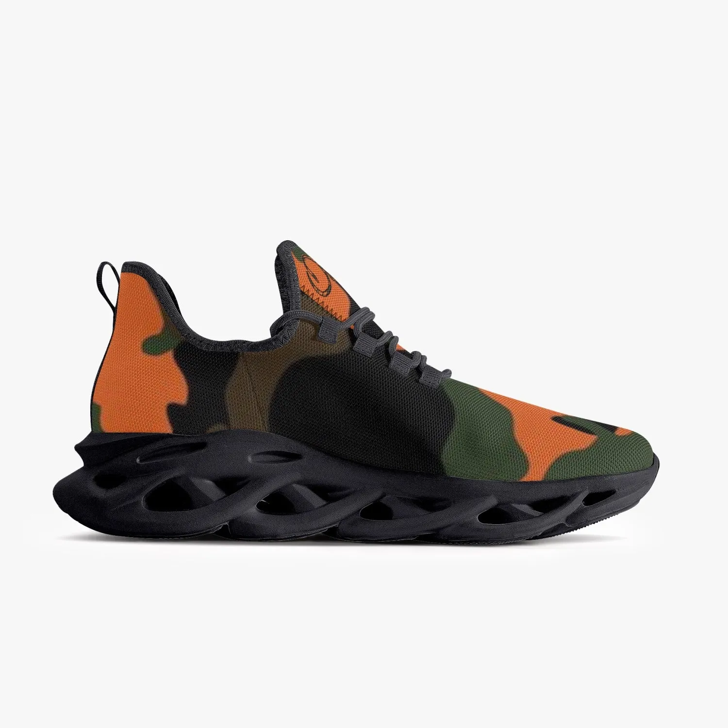 Officially Sexy Orange Army Camouflage Collection Bounce Mesh Knit Sneakers - Black