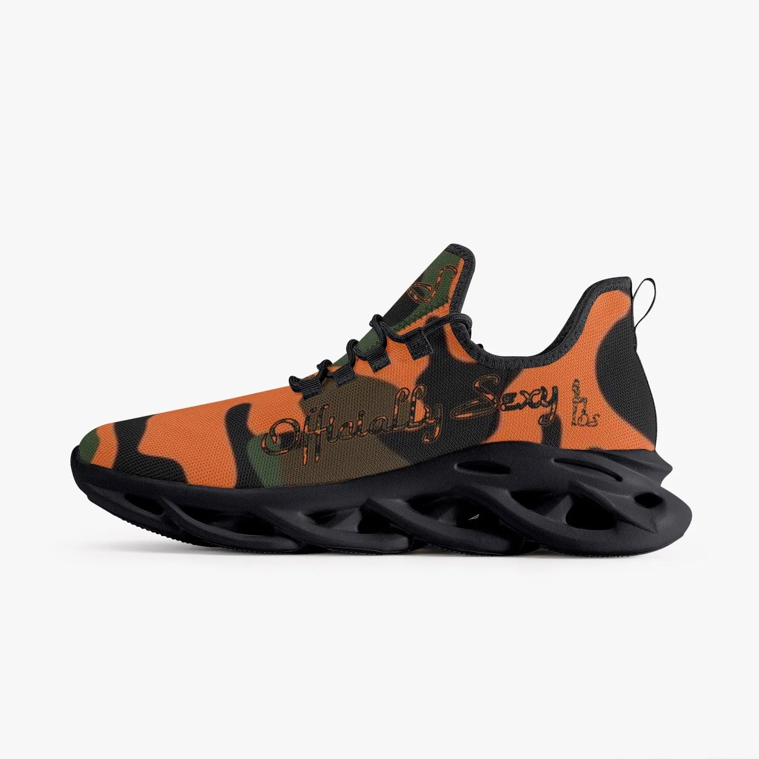 Officially Sexy Orange Army Camouflage Collection Bounce Mesh Knit Sneakers - Black