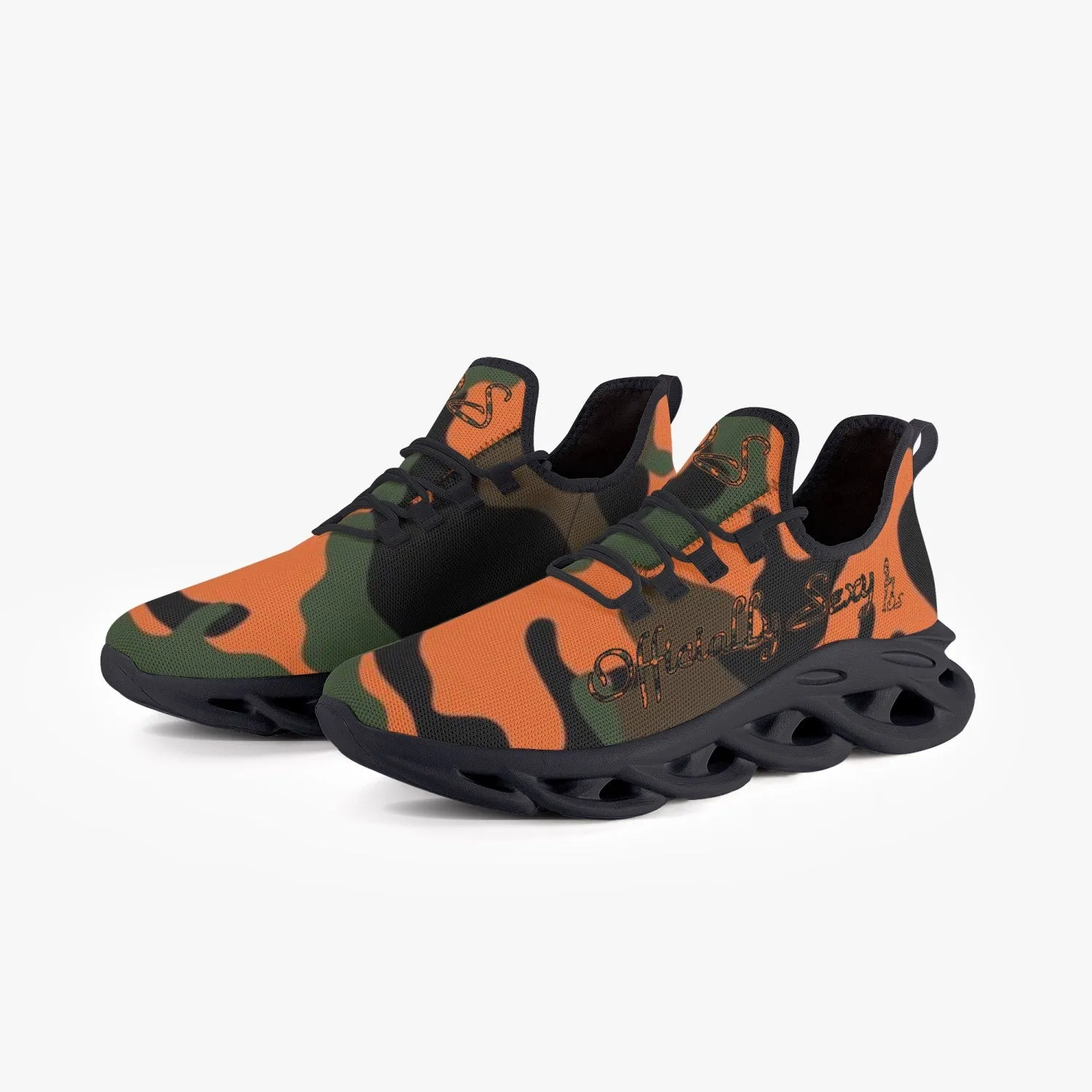 Officially Sexy Orange Army Camouflage Collection Bounce Mesh Knit Sneakers - Black