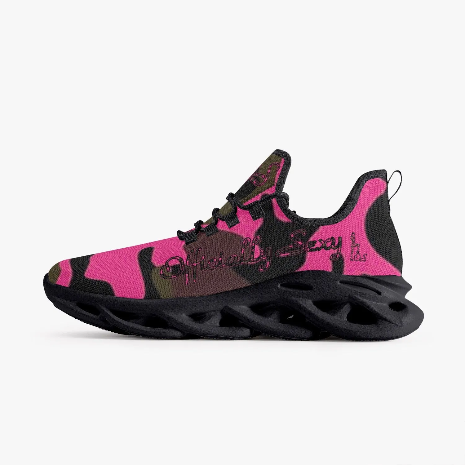 Officially Sexy Pink Army Camouflage Collection Bounce Mesh Knit Sneakers - Black