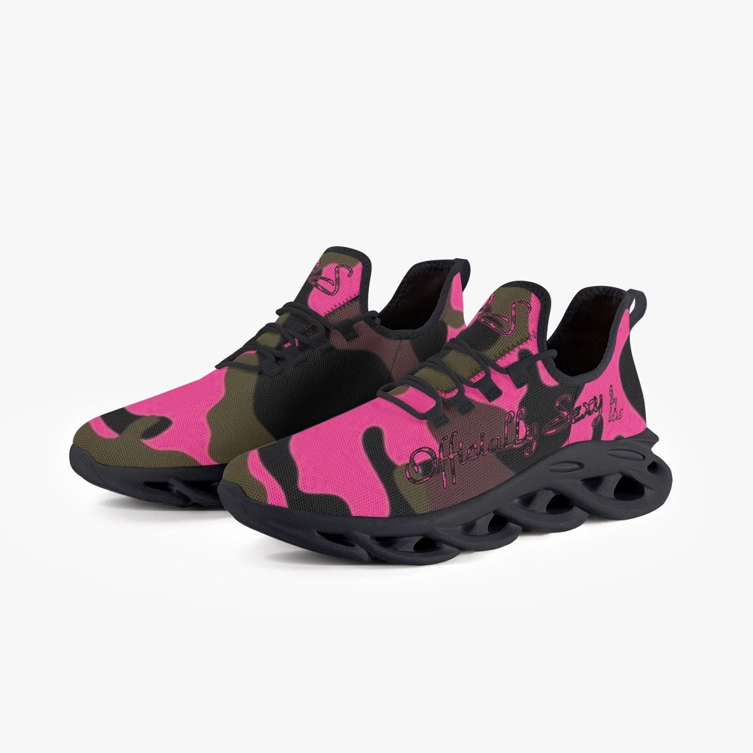 Officially Sexy Pink Army Camouflage Collection Bounce Mesh Knit Sneakers - Black