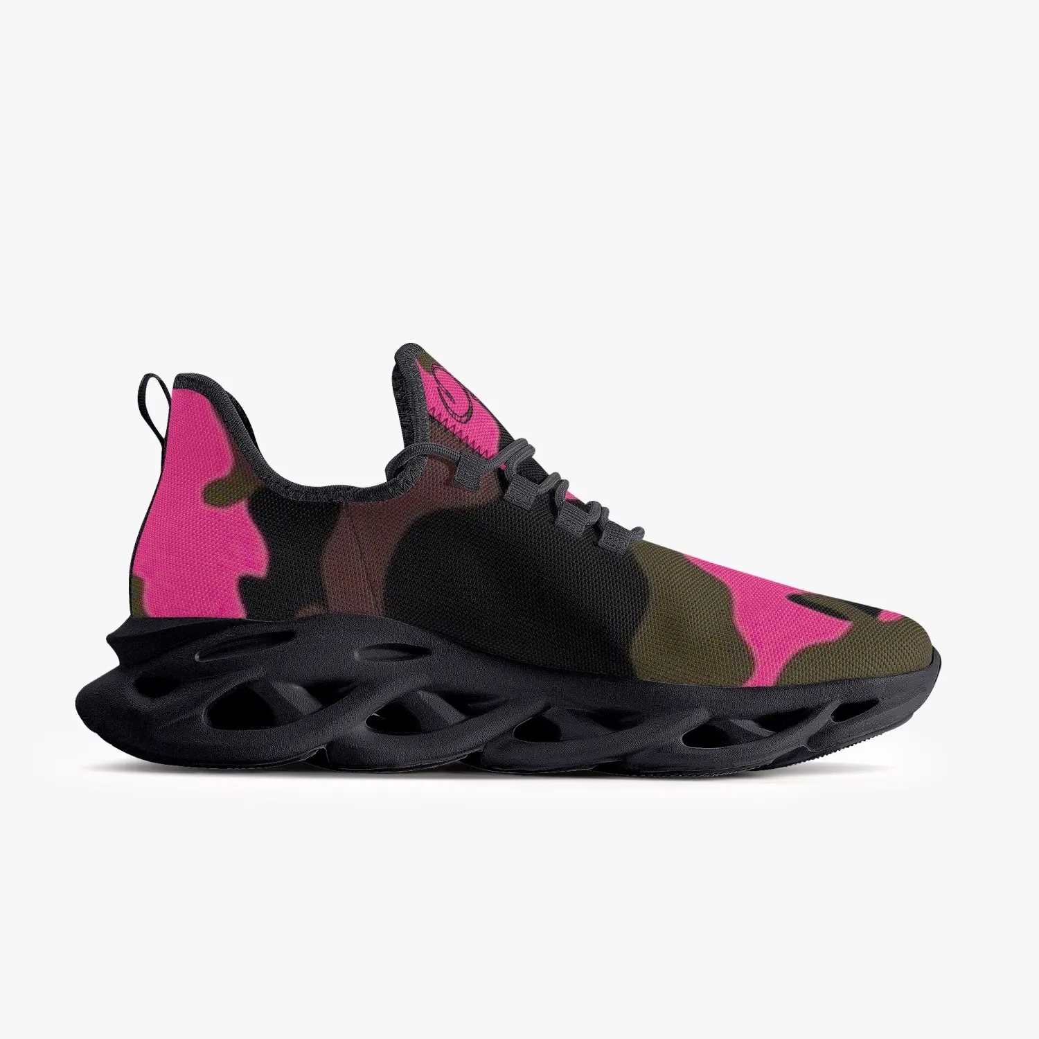 Officially Sexy Pink Army Camouflage Collection Bounce Mesh Knit Sneakers - Black