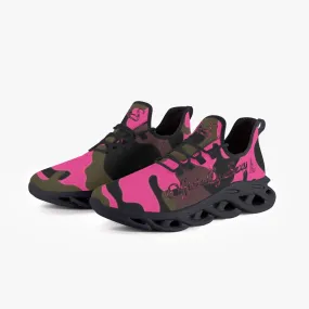 Officially Sexy Pink Army Camouflage Collection Bounce Mesh Knit Sneakers - Black