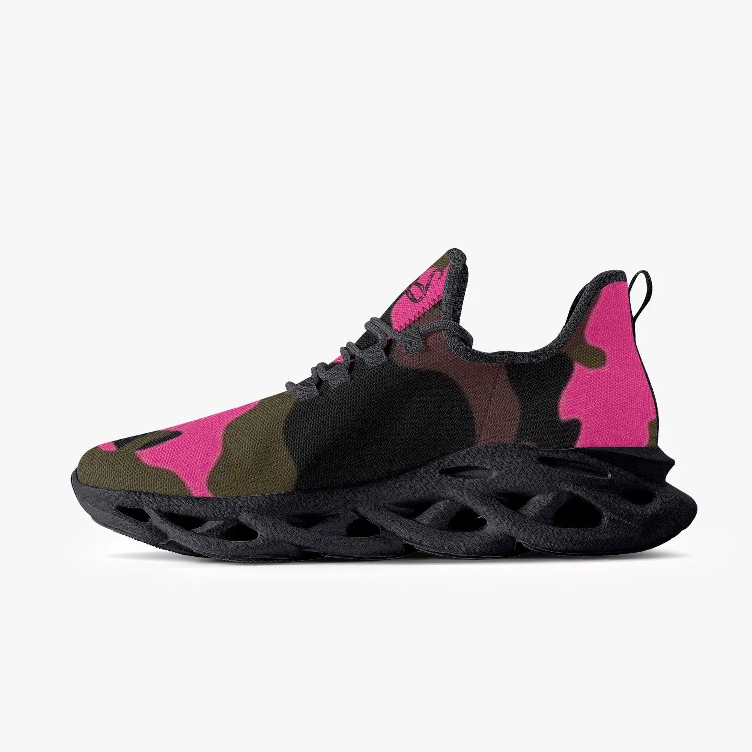 Officially Sexy Pink Army Camouflage Collection Bounce Mesh Knit Sneakers - Black