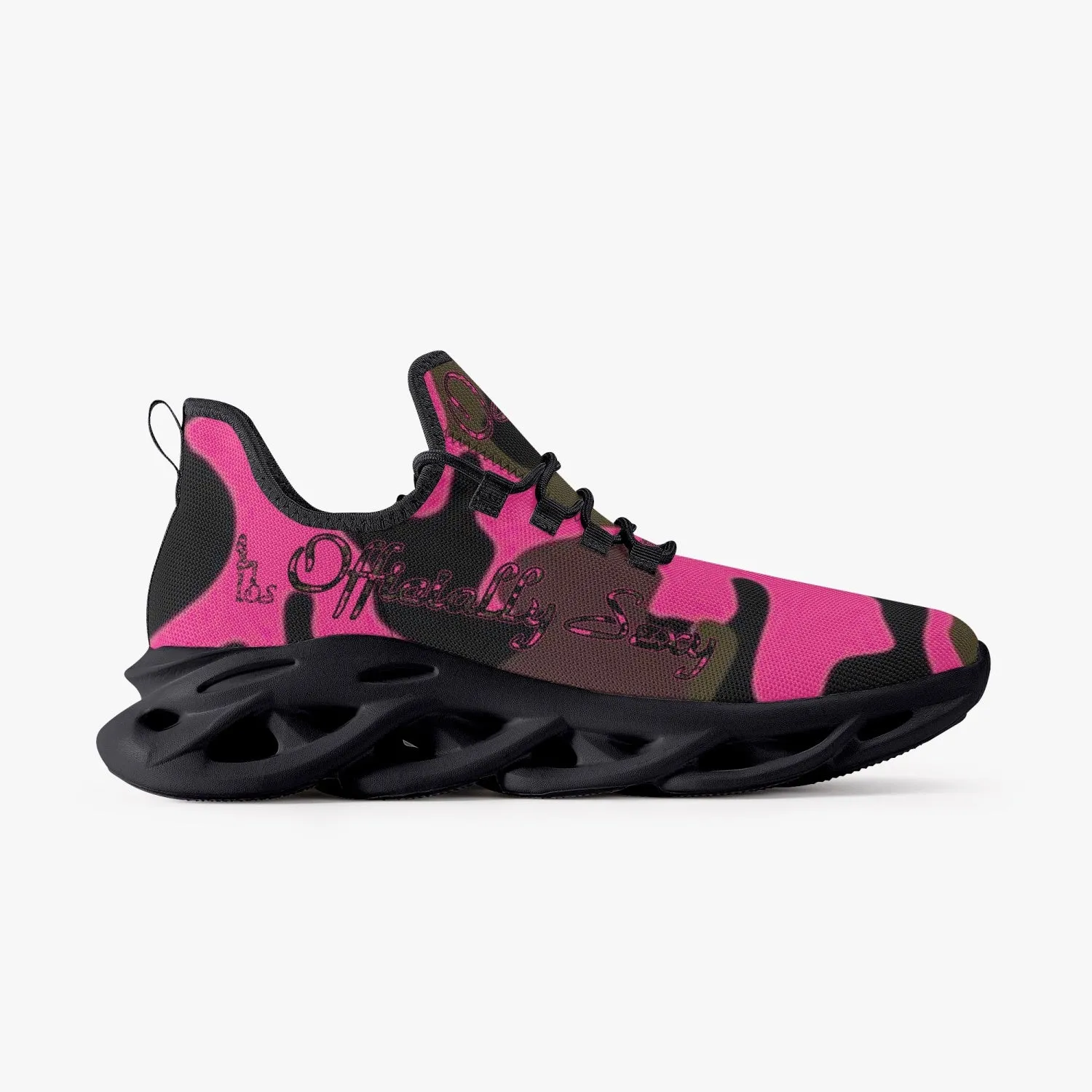 Officially Sexy Pink Army Camouflage Collection Bounce Mesh Knit Sneakers - Black