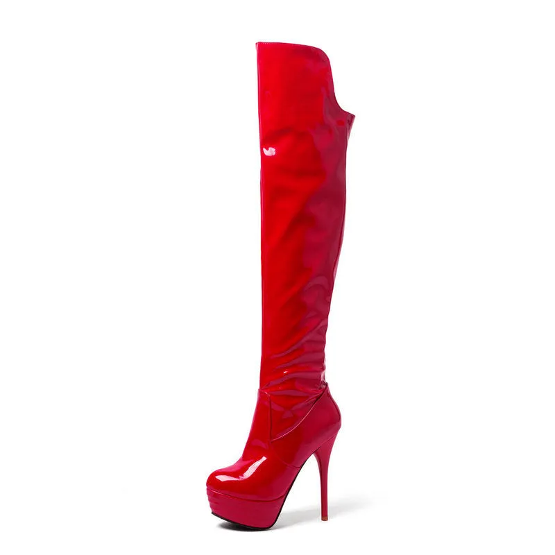 Patent Leather High-Heeled Boots And Steel Pipe Dance Party Boots