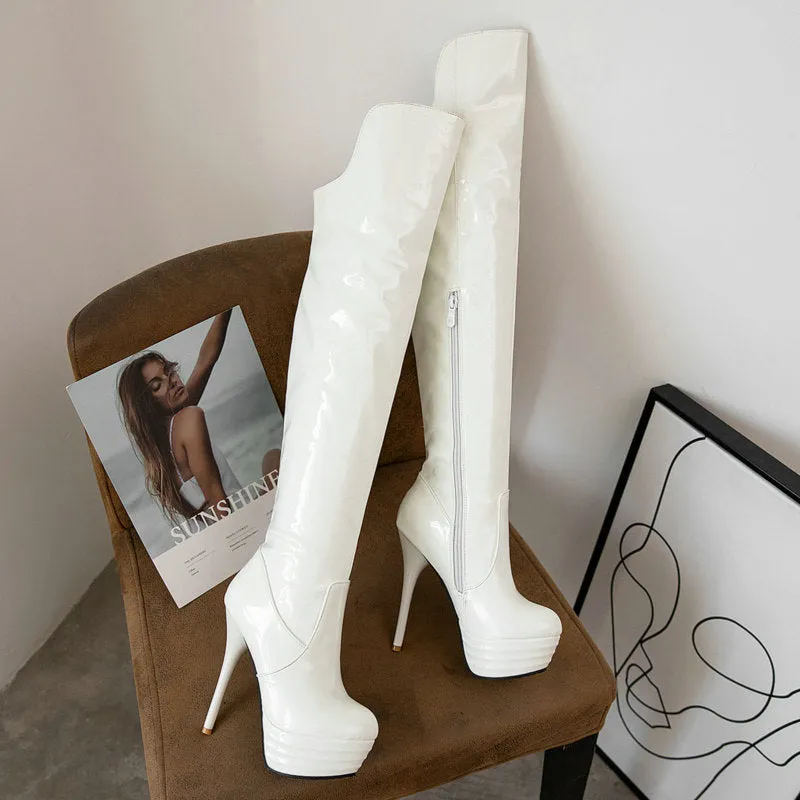 Patent Leather High-Heeled Boots And Steel Pipe Dance Party Boots