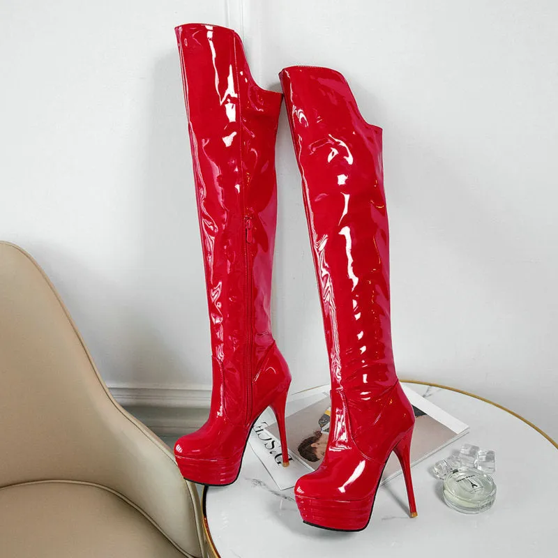 Patent Leather High-Heeled Boots And Steel Pipe Dance Party Boots