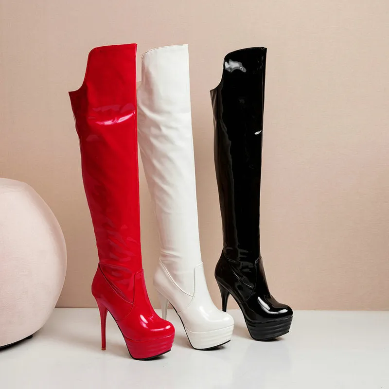 Patent Leather High-Heeled Boots And Steel Pipe Dance Party Boots