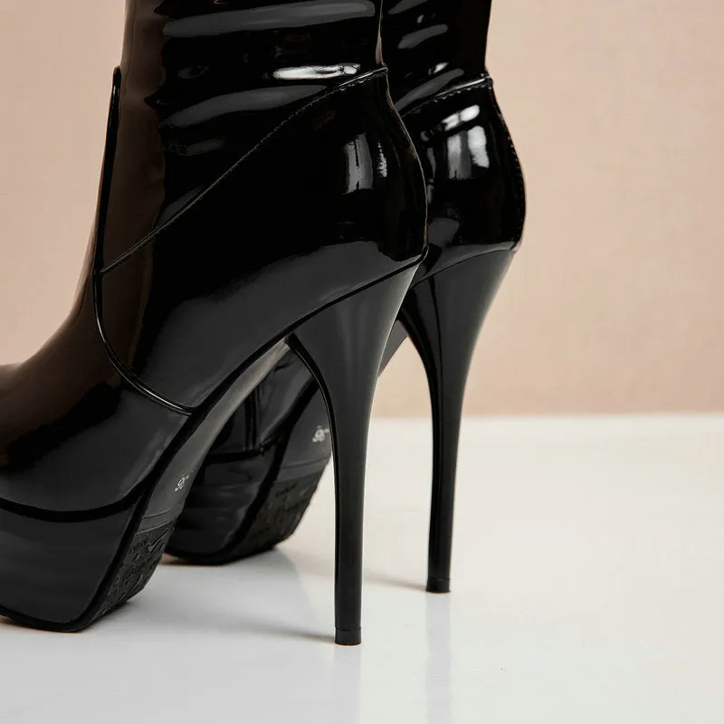 Patent Leather High-Heeled Boots And Steel Pipe Dance Party Boots