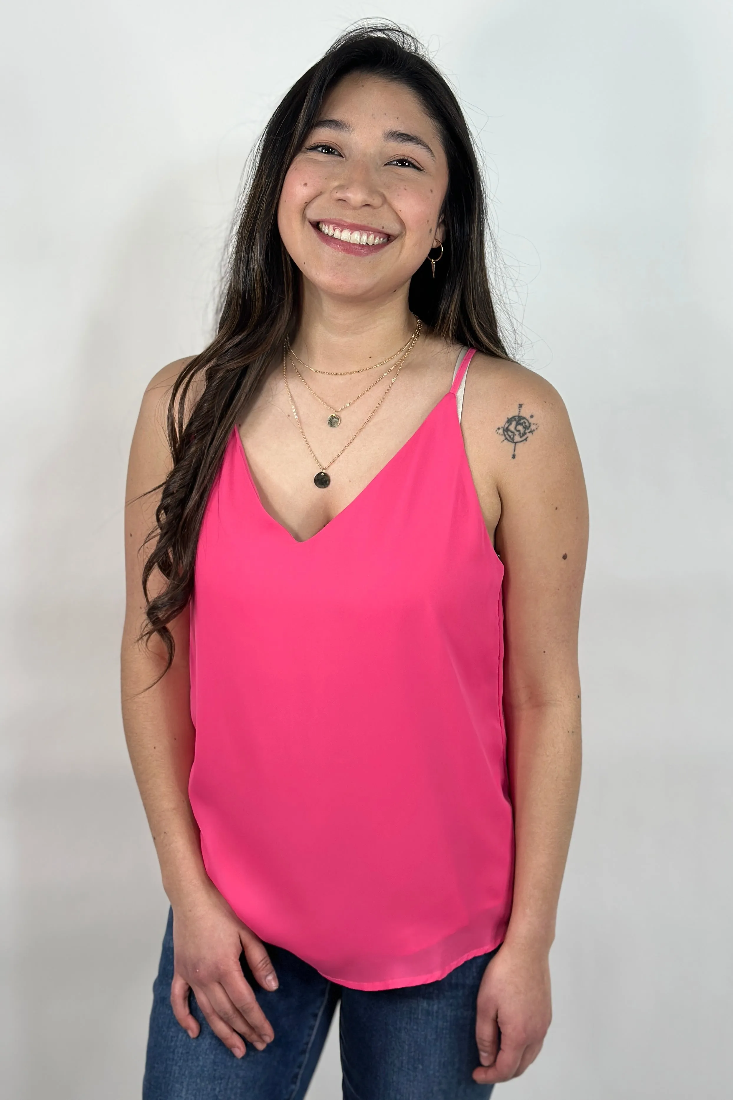 V-Neck Chiffon Cami Pink