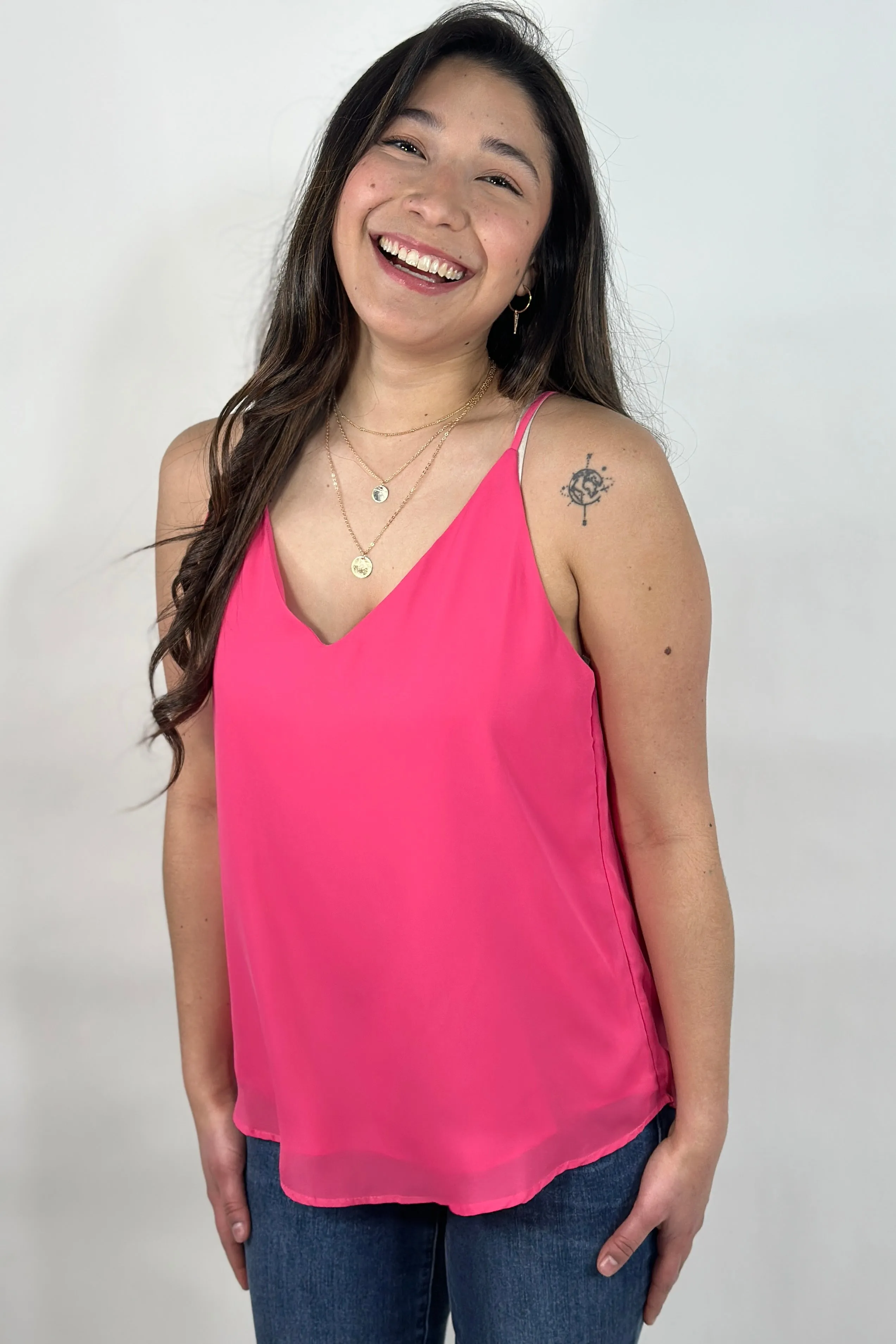 V-Neck Chiffon Cami Pink
