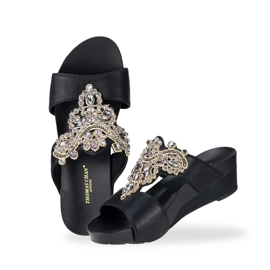 Vintage Rhinestone Low Wedge Sandals 2" inch [Arch-legance Series]