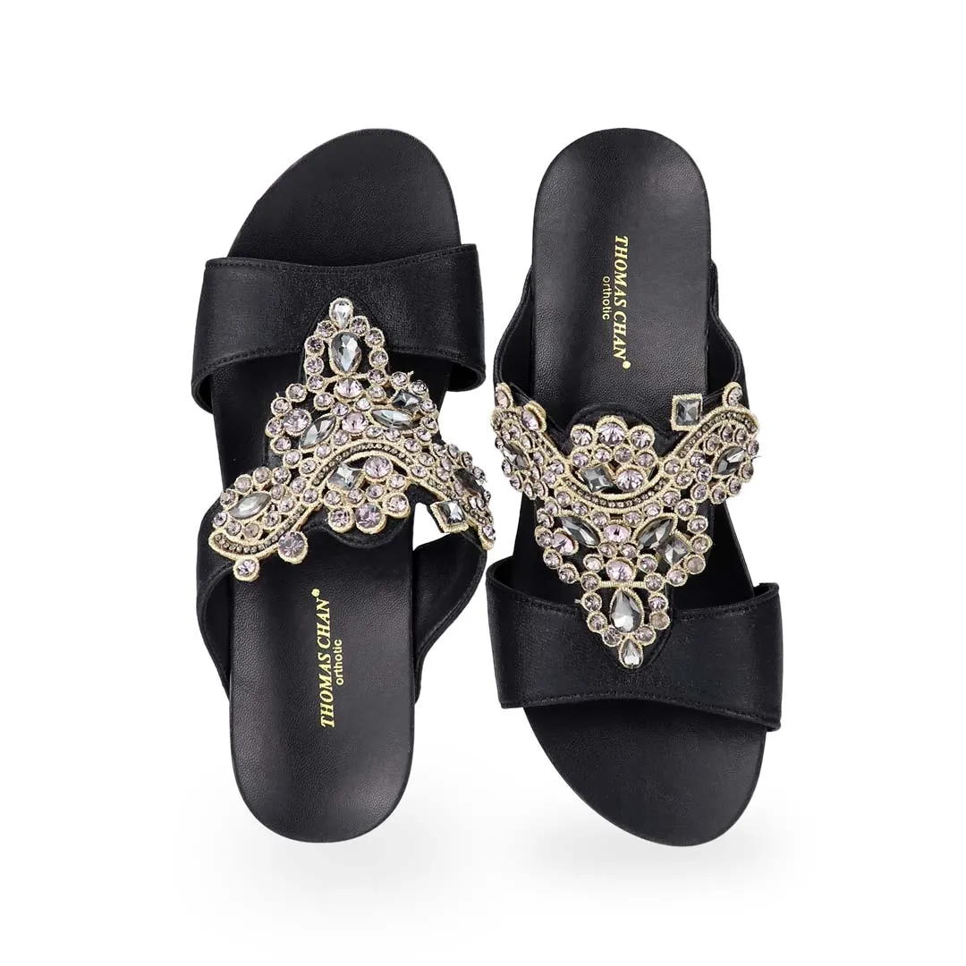 Vintage Rhinestone Low Wedge Sandals 2" inch [Arch-legance Series]