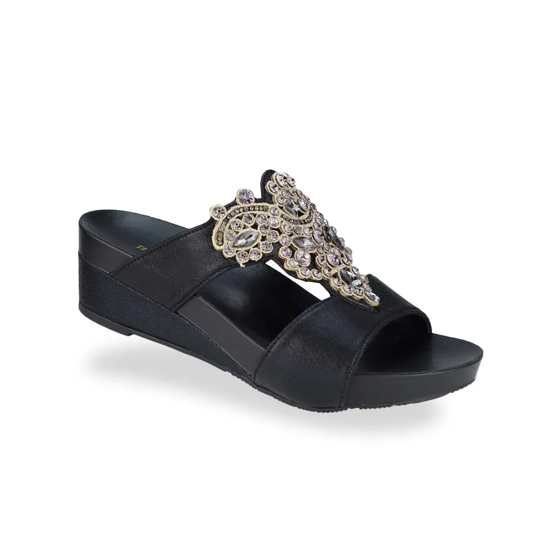 Vintage Rhinestone Low Wedge Sandals 2" inch [Arch-legance Series]