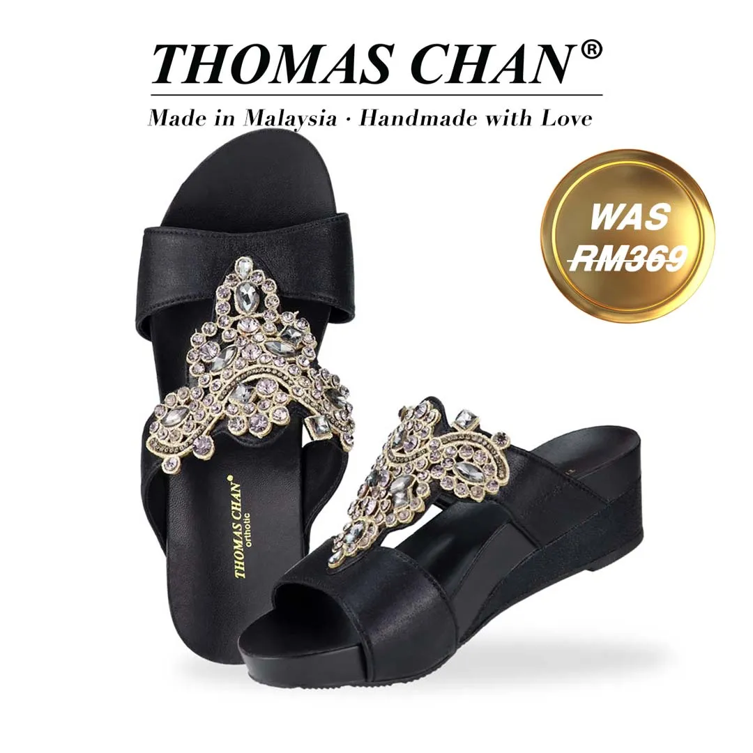 Vintage Rhinestone Low Wedge Sandals 2" inch [Arch-legance Series]