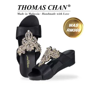 Vintage Rhinestone Low Wedge Sandals 2" inch [Arch-legance Series]