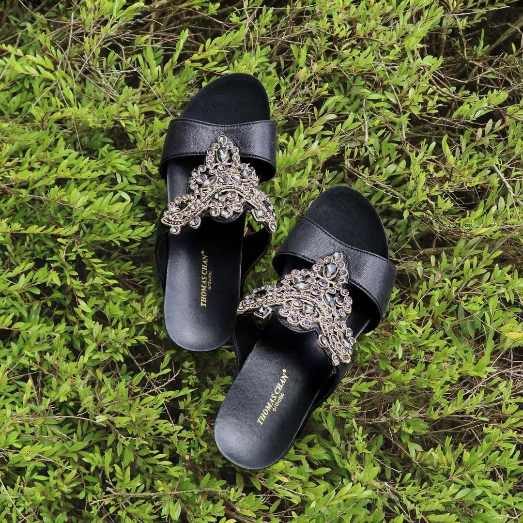 Vintage Rhinestone Low Wedge Sandals 2" inch [Arch-legance Series]