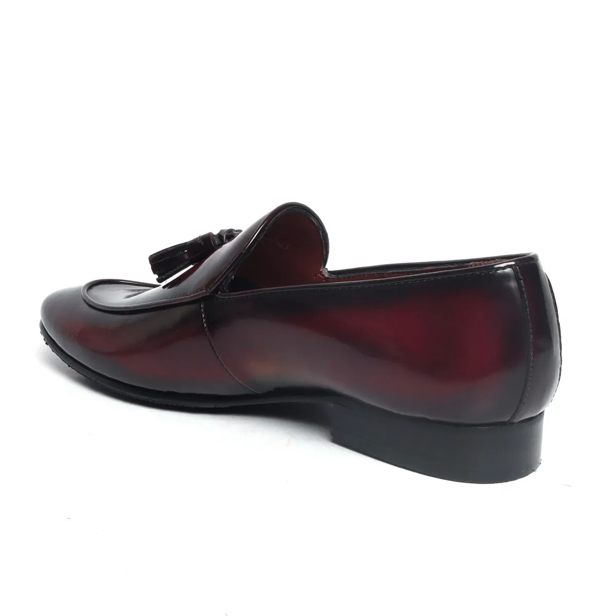 Wine Leather Apron Toe Tassel Slip-On Shoes By Brune & Bareskin