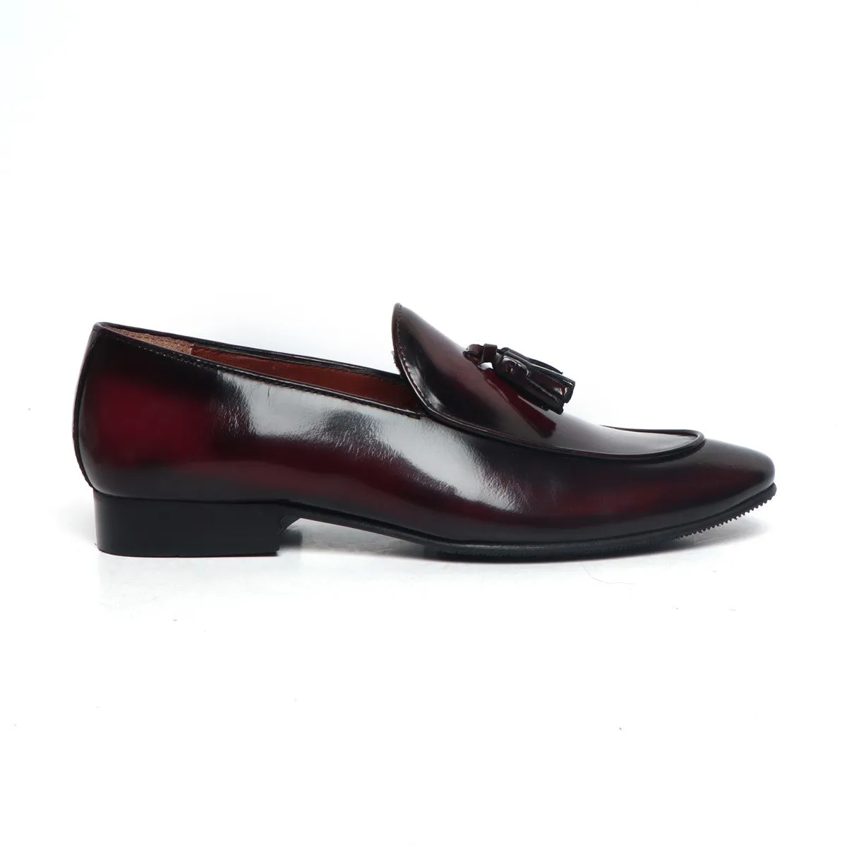 Wine Leather Apron Toe Tassel Slip-On Shoes By Brune & Bareskin