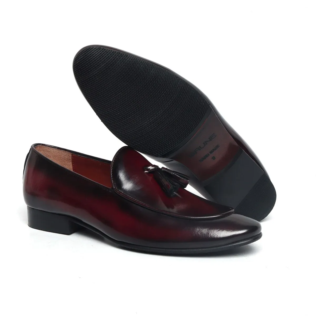 Wine Leather Apron Toe Tassel Slip-On Shoes By Brune & Bareskin