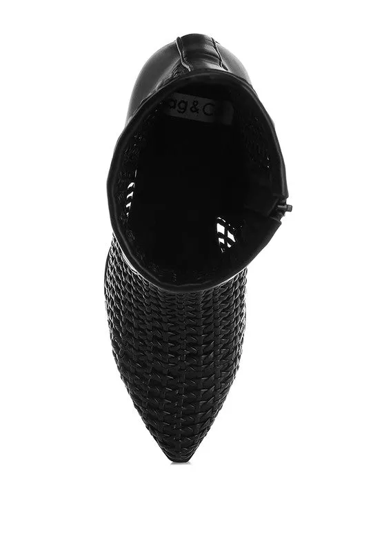Woven Vegan Leather Block Heel Boots