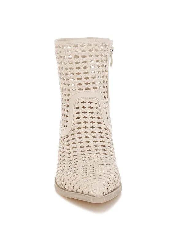Woven Vegan Leather Block Heel Boots