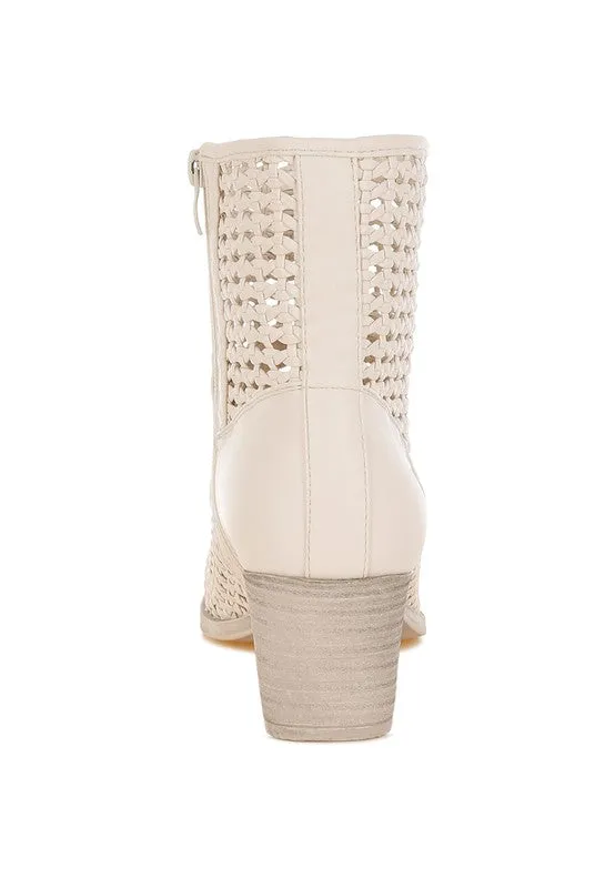 Woven Vegan Leather Block Heel Boots