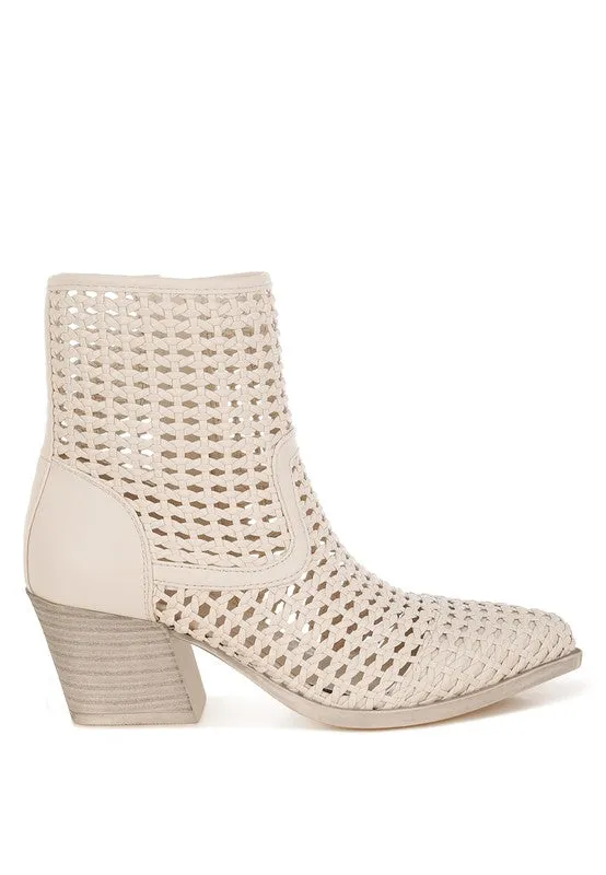 Woven Vegan Leather Block Heel Boots
