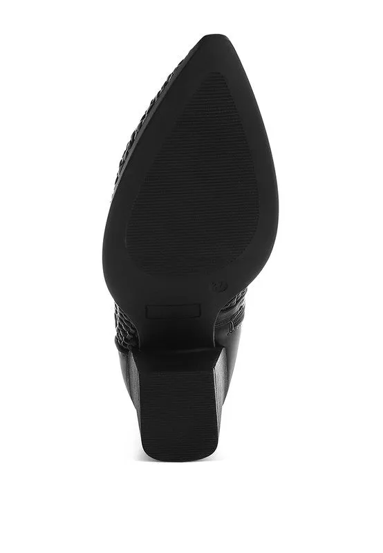 Woven Vegan Leather Block Heel Boots