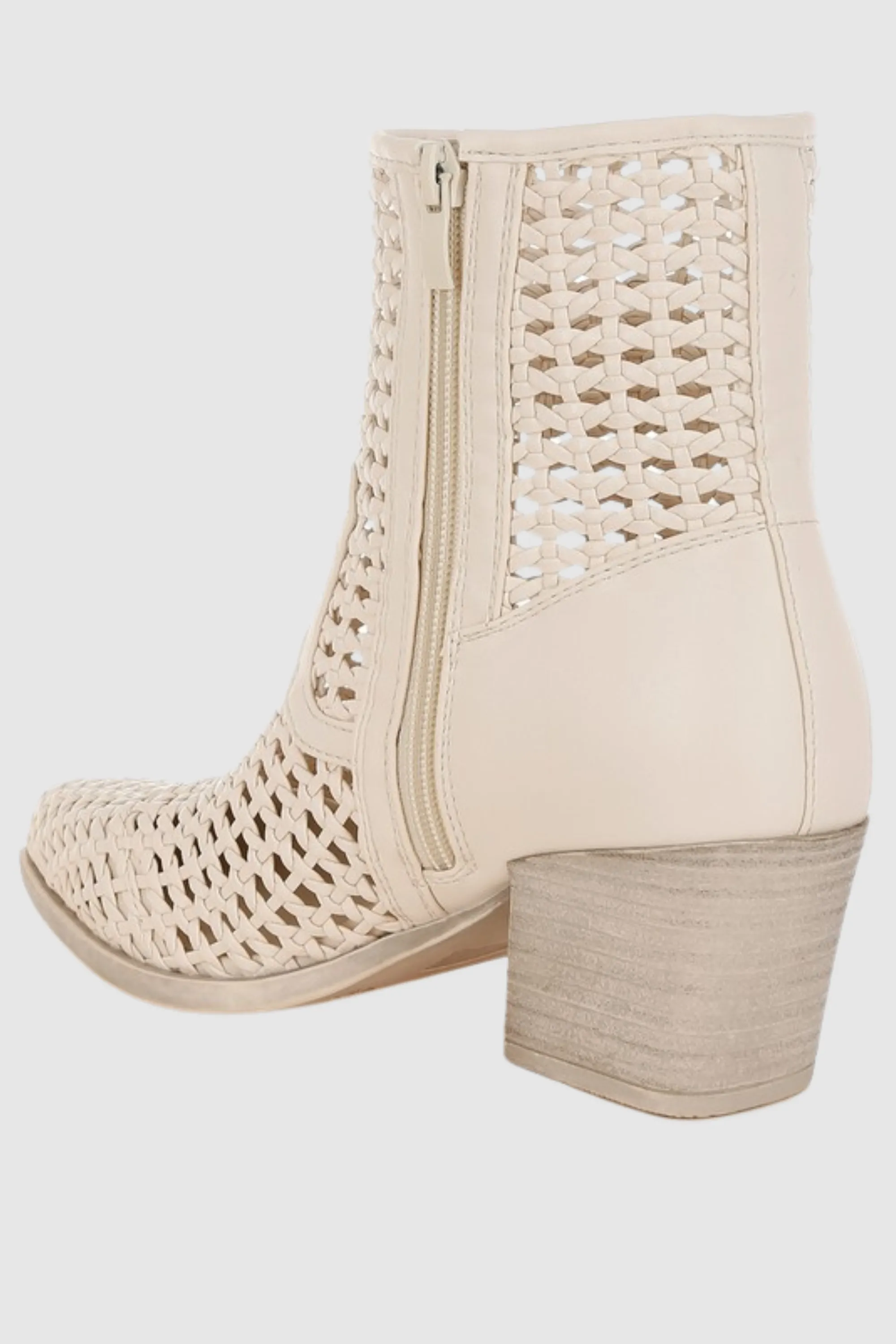 Woven Vegan Leather Block Heel Boots
